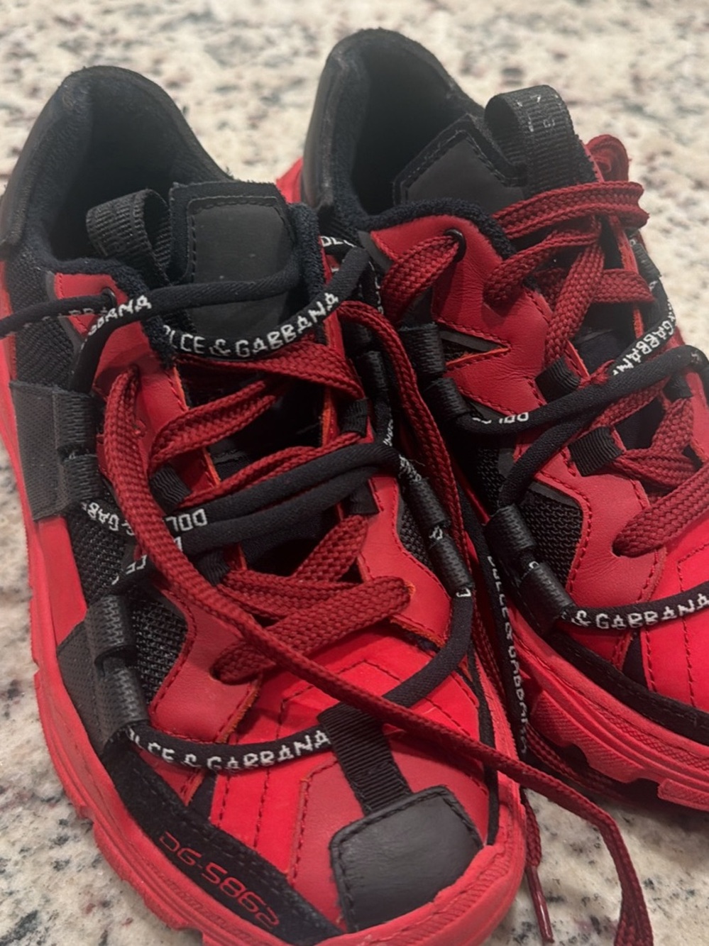 Dolce & Gabbana Kids Red and Black Lace-Up Athletic Sneakers